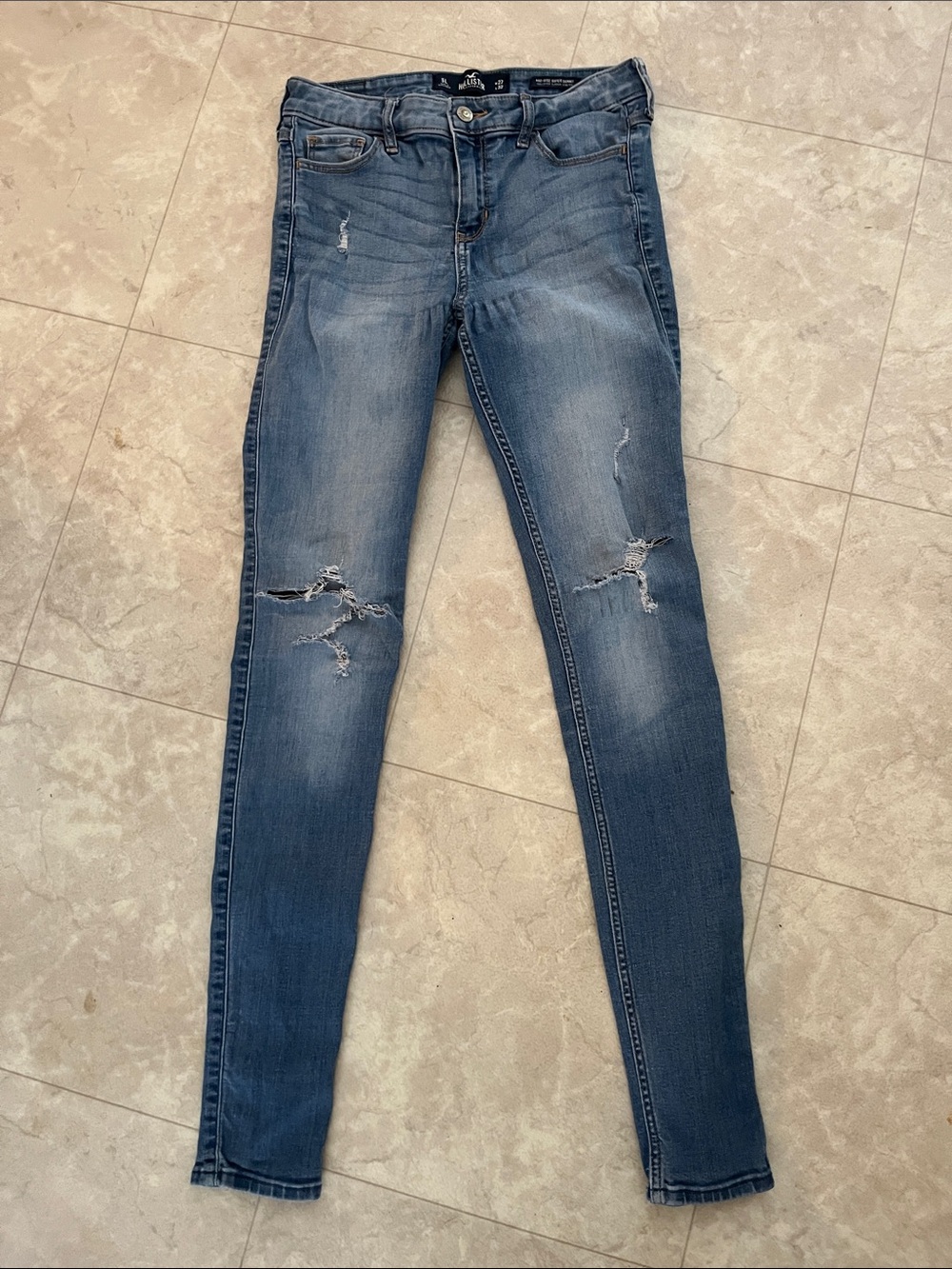 Hollister Medium Blue Distressed Skinny Jeans 27